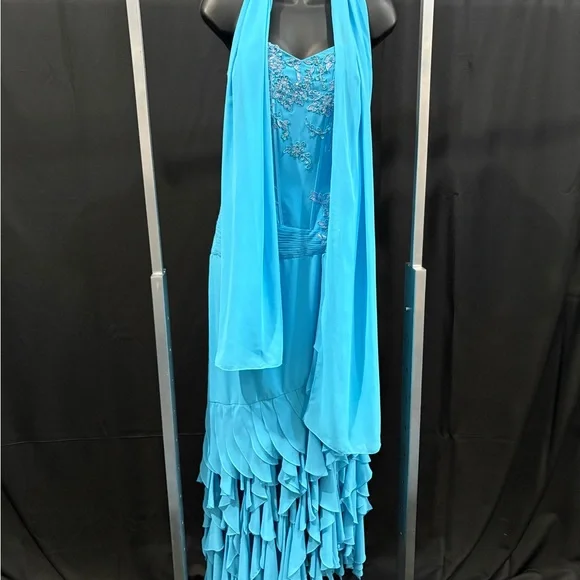 Chic Turquoise Strapless Ruffle Prom Dress - Picture 3 of 8